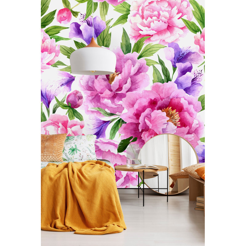 Murale 4 pièces pivoines Kota, L 8,33 pi x l 100 po