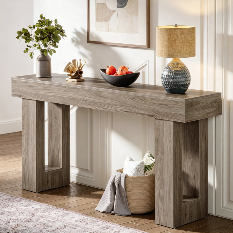 Console simple de style campagne américaine, 31.5" H x 55.1" W x 13.8" D, Gray, Gray, Gray
