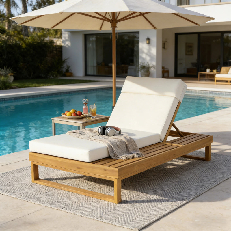 Méridiennes de patio réglables, chaise longue moderne en bois d'acacia