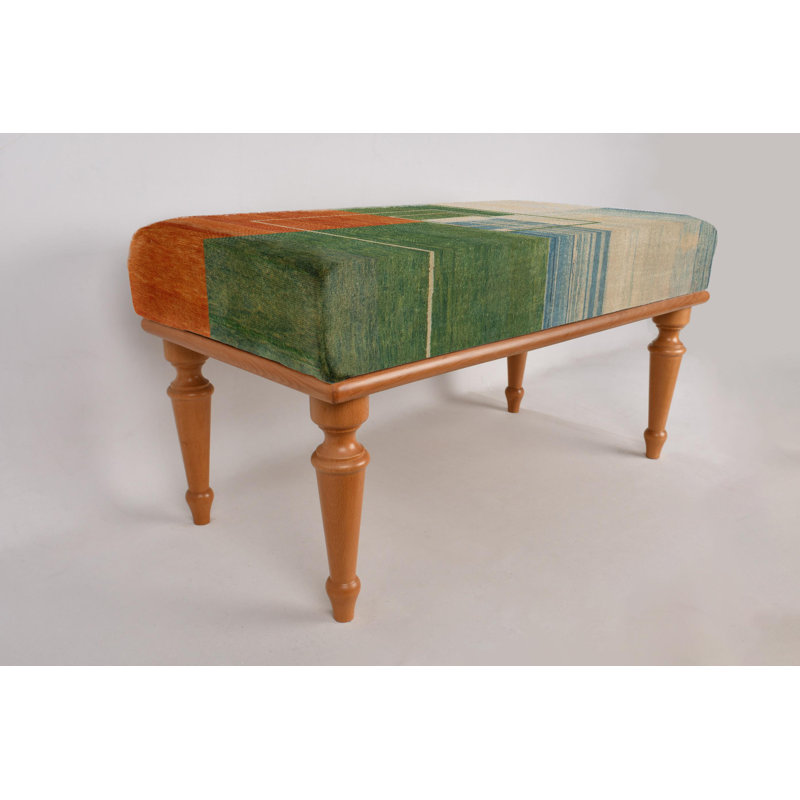 Banc vert, banc orange, banc à motif géométrique, banc assis, banc de bureau, banc de véranda, banc de décoration intérieure, banc fabriqué à la main, banc de chambre à coucher