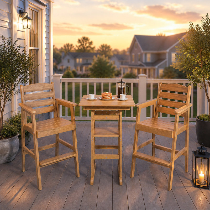 HIPS Bar Stools Set of 2 and 1 High Top Bar Table,Patio Bar Set for Garden,Balcony and Backyard,Brown