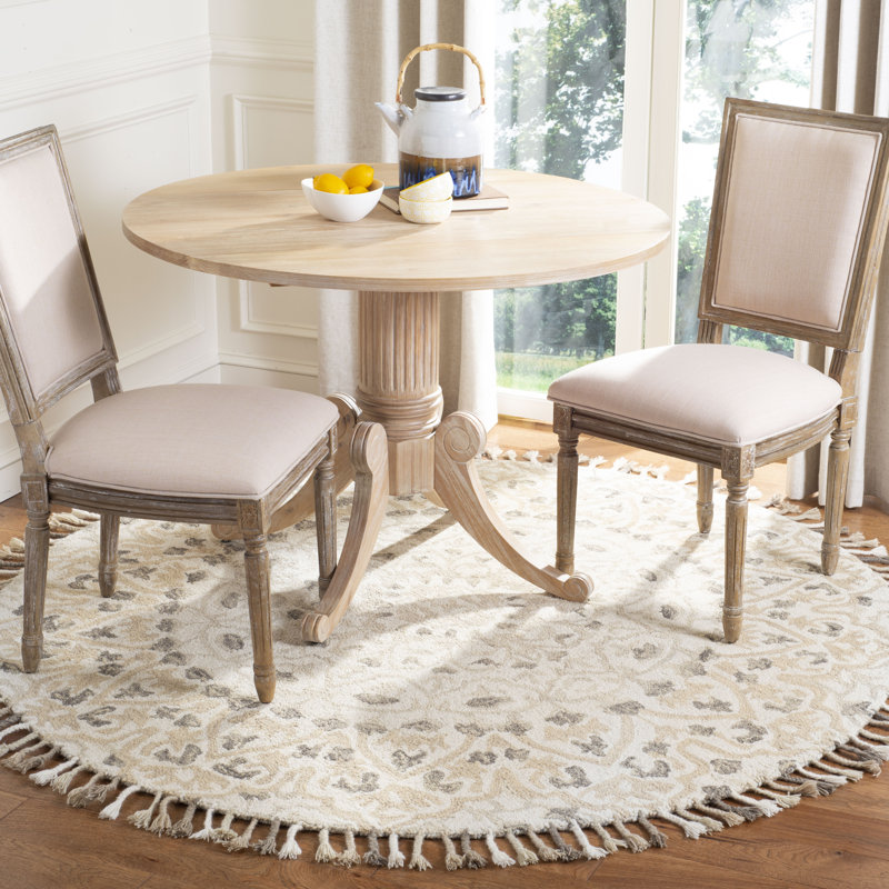 Jahiem Floral Handwoven Wool Area Rug in Ivory/Taupe, Round 4'