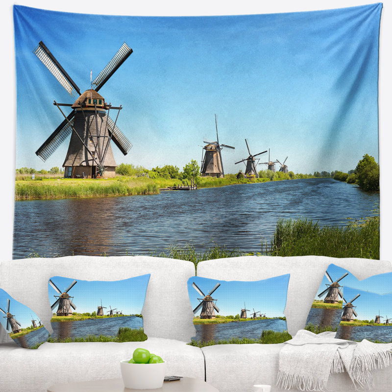 Moulins à vent en polyester au tapisserie kinderdijk avec accessoires suspendus inclus, H 32 po x l 39 po