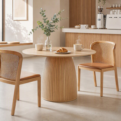 Table de salle à manger ronde de 47,24 pouces pour 4-6, table de cuisine en bois massif avec base en T, table basse circulaire pour le bureau de la salle à manger