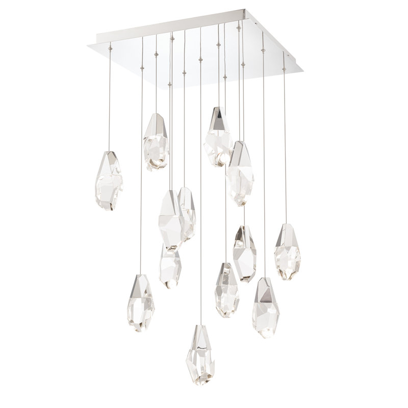 Martini 13 Light Crystal LED Multi-Light Pendant, Clear/White, Polished Nickel