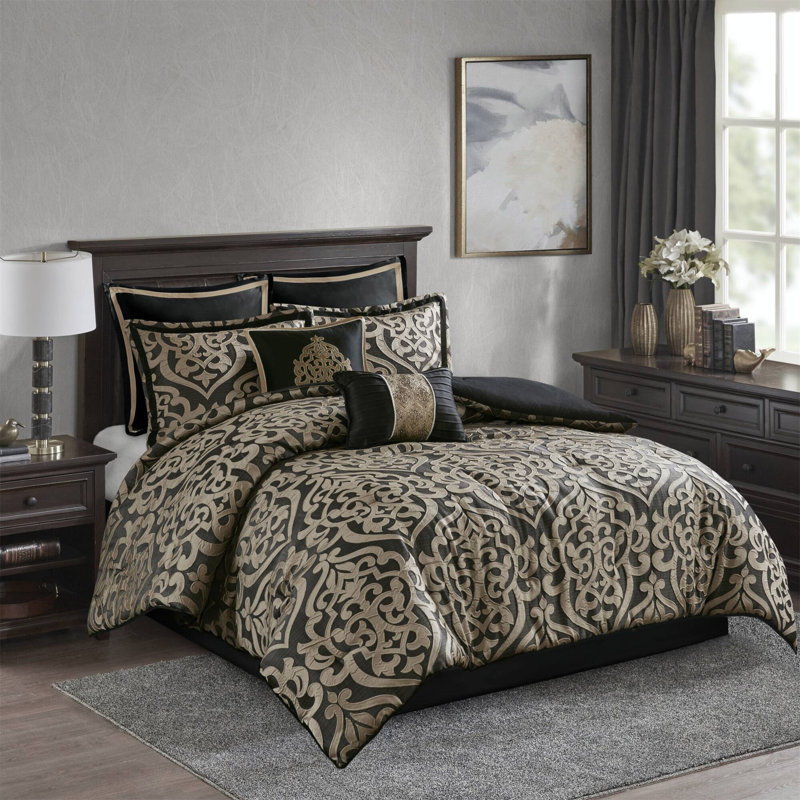 Ensemble d'édredon 8 pièces grand jacquard, Queen Comforter + 7 Additional Pieces