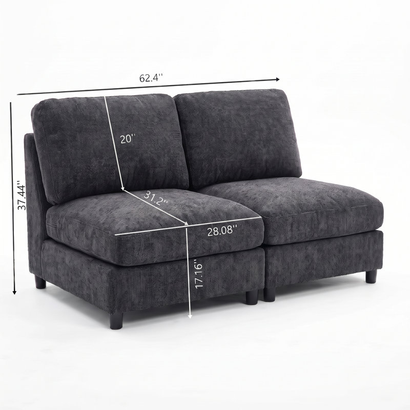 Ensemble de siège central sans accoudoirs 2 pièces | Extension pour canapé modulaire modulaire, Noir