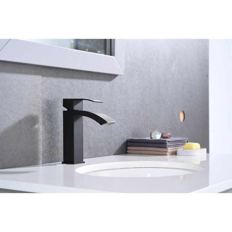 Robinet de lavabo de salle de bain à poignée simple à cascade simple avec très grand bec rectangulaire, Noir mat