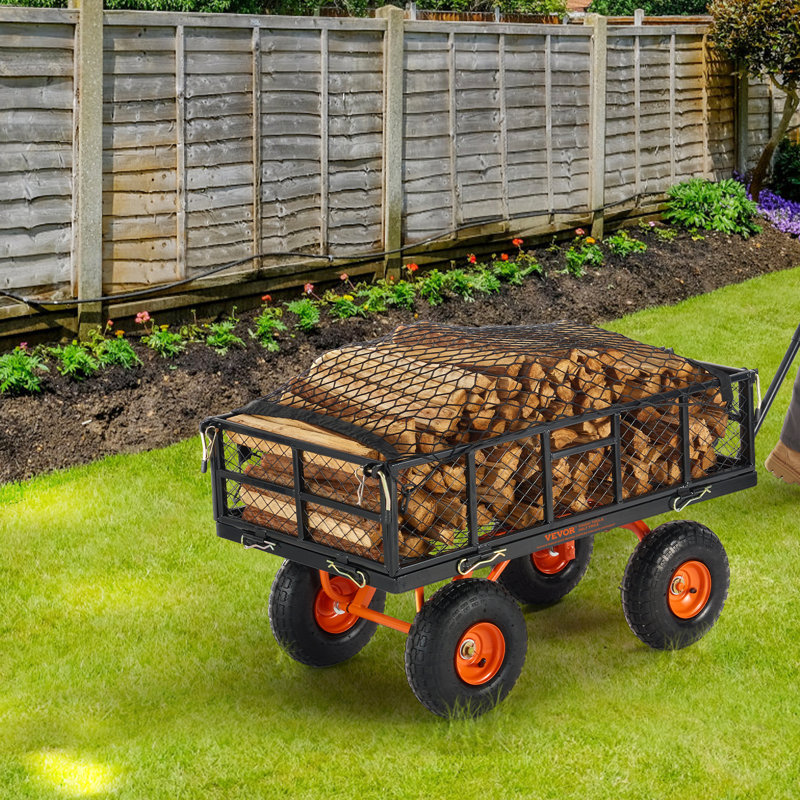 Heavy Duty Black and Orange Steel Garden Dump Cart with Adjustable Handle