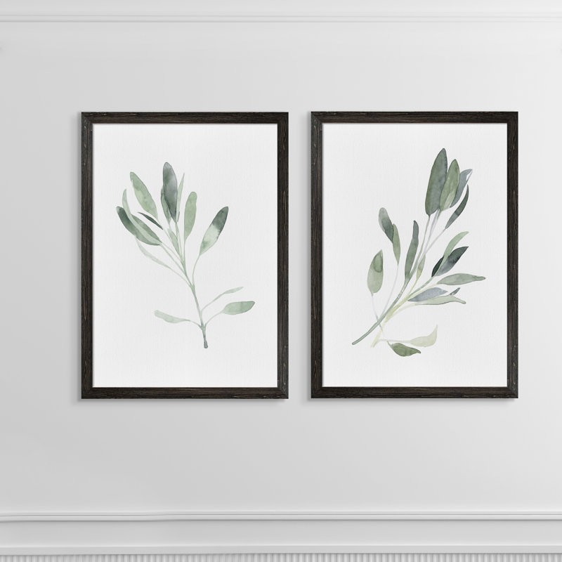 Simple Sage - 2 Piece Picture Frame Painting Print Set, No Mat, Ebony Framed Canvas Set, 20" H x 16" W x 1.25" D