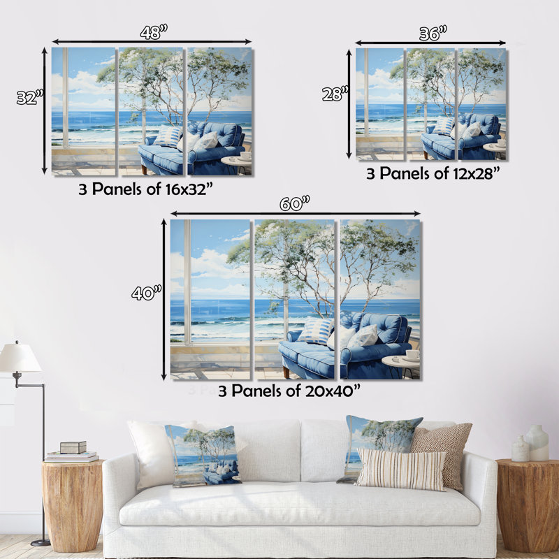«Coastalwindows Windows To The II» sur toile, reproduction de 3 pièces, H 28 po x l 36 po x P 1 po