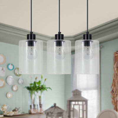 1-Light Black Single Pendant | Industrial Modular Glass Cluster Pendant Light with Adjustable Cords, Dimmable E26 for Kitchen Island, Dining Room & Hallway