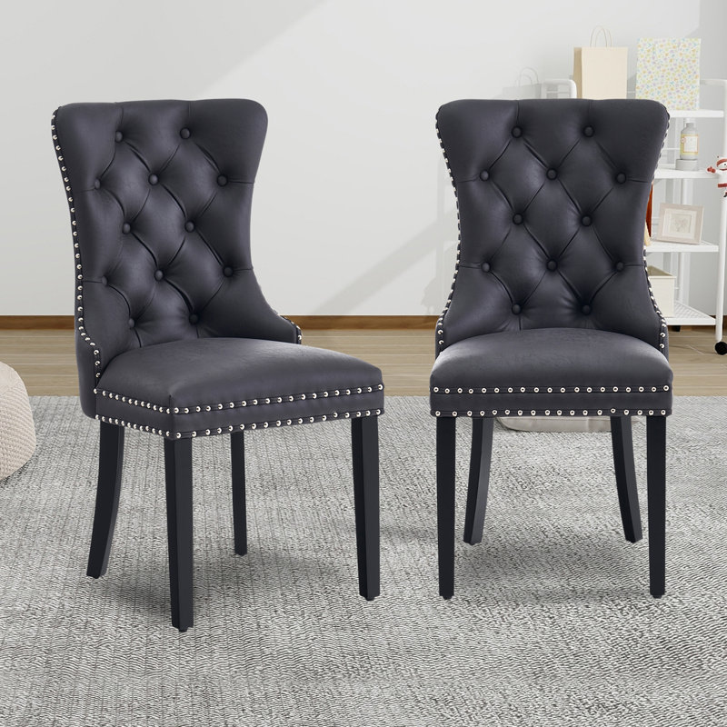 Black Parsons Dining Chairs (Set of 2), Charcoal, Black