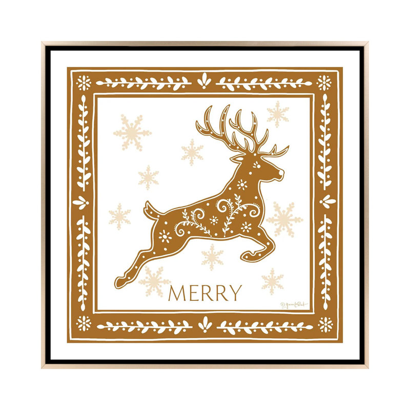 Gingerbread Reindeer - Wall Art Print - Framed Canvas, Champagne, Floater Framed Print without Mat, 18" H x 18" W
