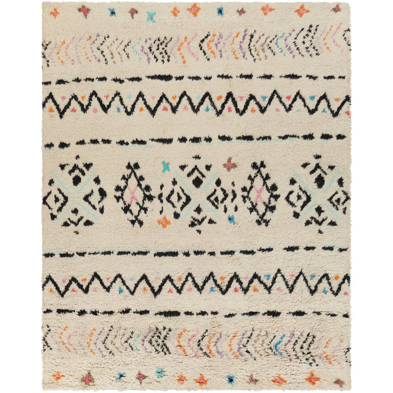 Riad Hand-Knotted Neutral/Black Area Rug, Rectangle 8' x 10'