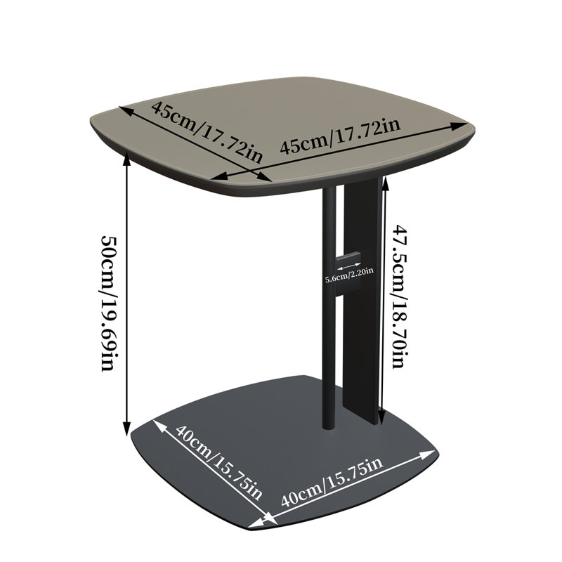 Table de bout carrée en cuir, Gris