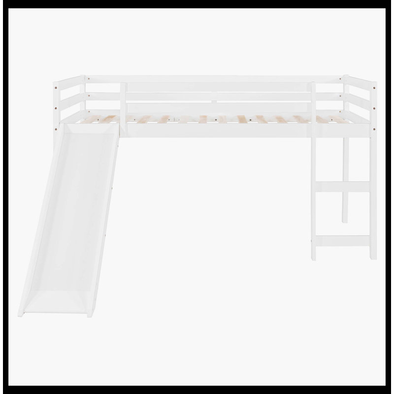 Lit mezzanine avec glissade, conception multifonctionnelle, simple (blanc)