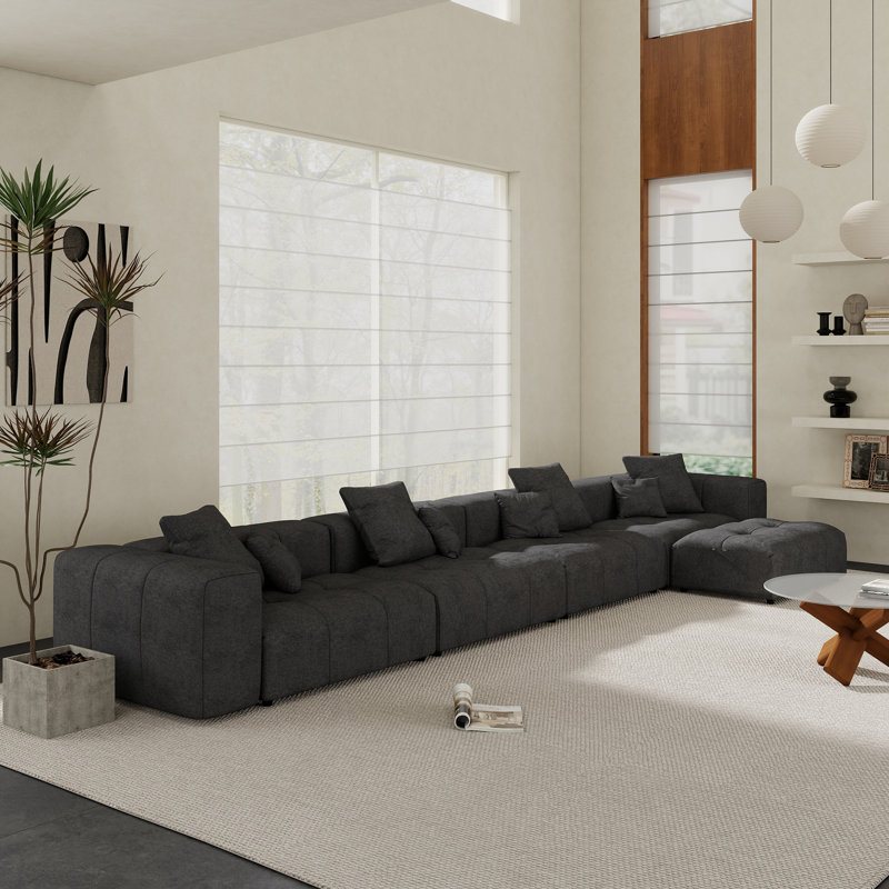 Canapé modulaire rembourré en tissu de lin avec repose-pieds Kay Crumley 4 pièces Kay, H 24,8 po x l 183,54 po x P 68,05 po