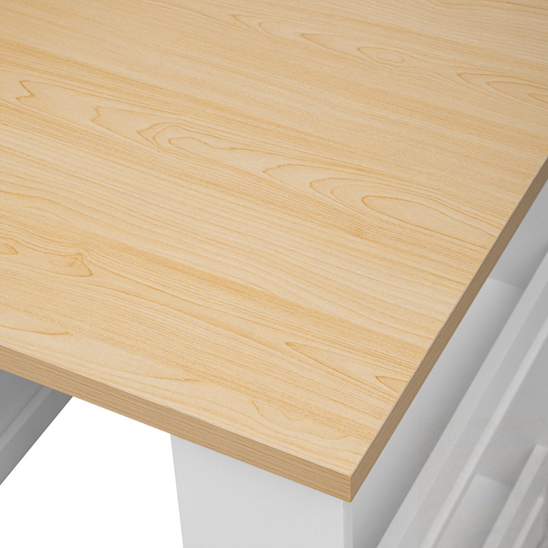 Îlot de cuisine avec table de salle à manger extensible, 2 tiroirs de rangement et 2 tablettes latérales ouvertes