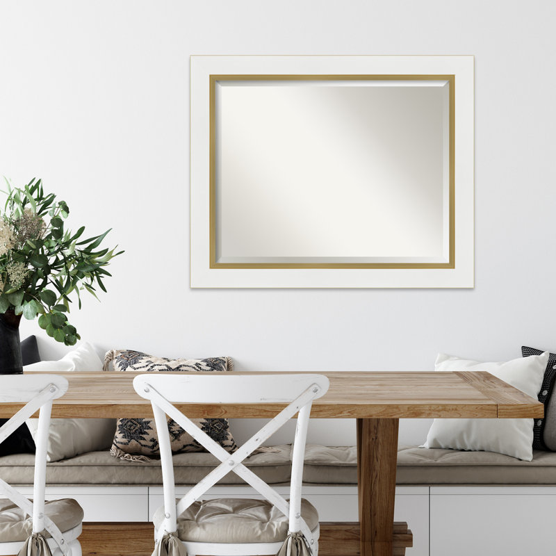 Miroir d'appoint mural Ahraya, Blanc / or, 27,25 po x 33,25 po
