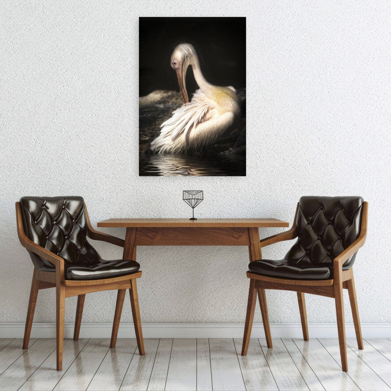 Elegant White Pelican Elegant Peaceful Serene Bird Pelican Nature Portrait Wall Art Print 1 Piece Wrapped Canvas Wall Art