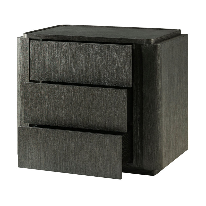 Repose 3 - Drawer Solid Wood Nightstand, Charcoal Oak