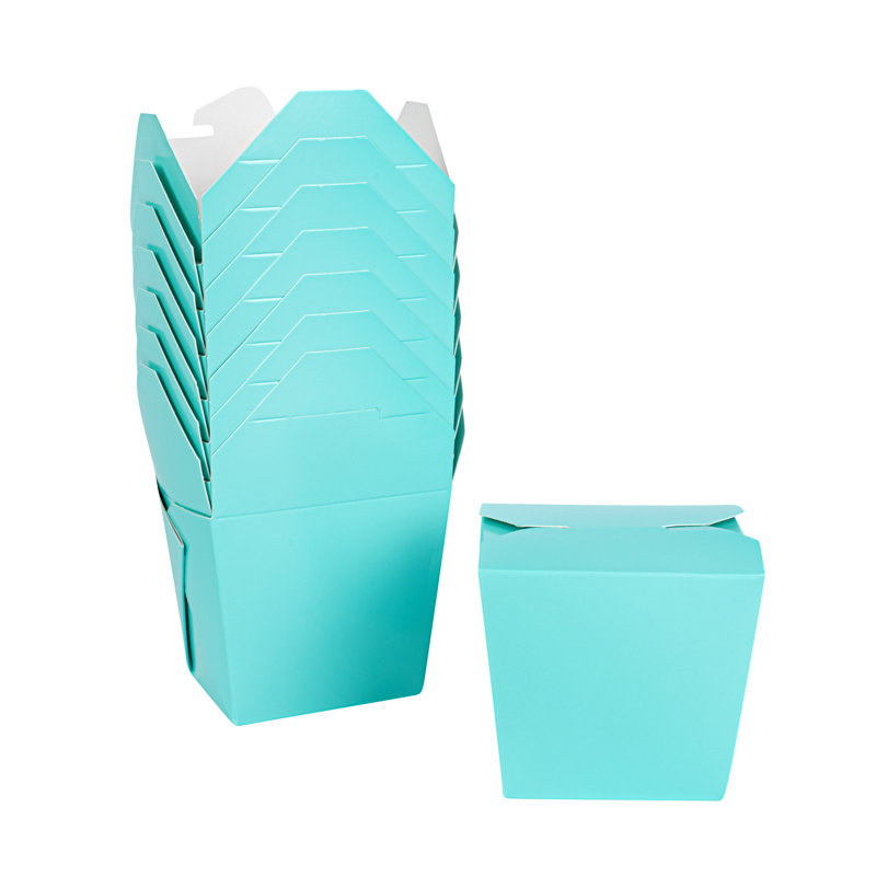 Restaurantware-Bio Tek 3.6 x 3 x 3.3 Inch Food Containers, 50 Noodle Takeaway Boxes - Disposable, Sturdy, Turquoise Paper 16 Ounce Take Out Boxes, Rectangle,