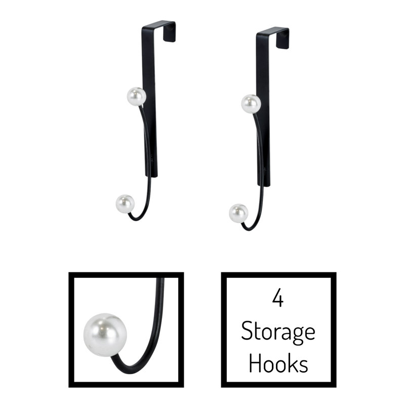 Tahiti Pearl Set Of 2 Over Door Hooks, Matte Black