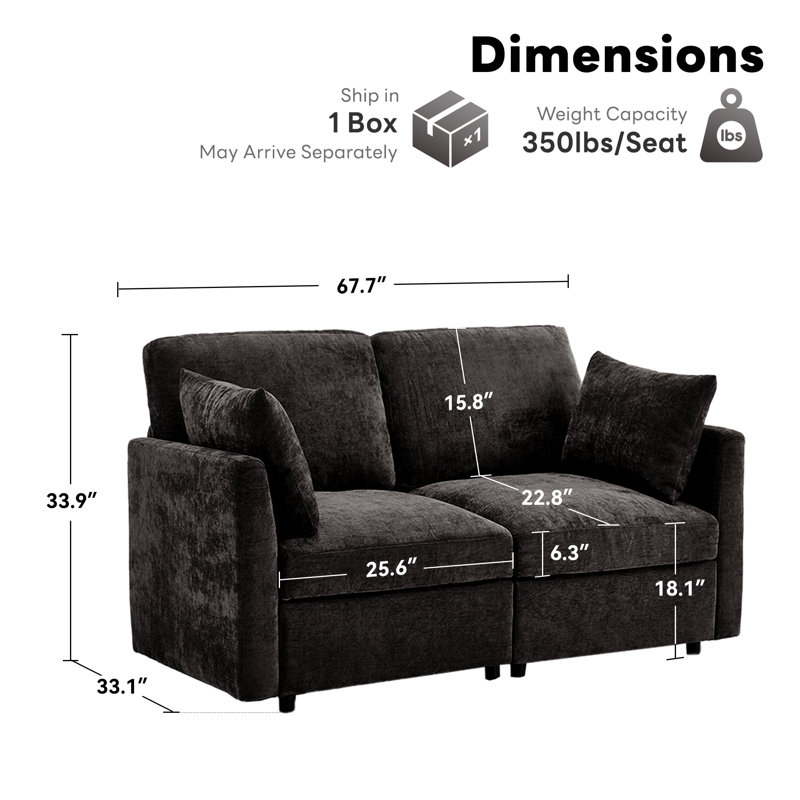 Causeuse modulaire l 59,35 po Sarang, Noir