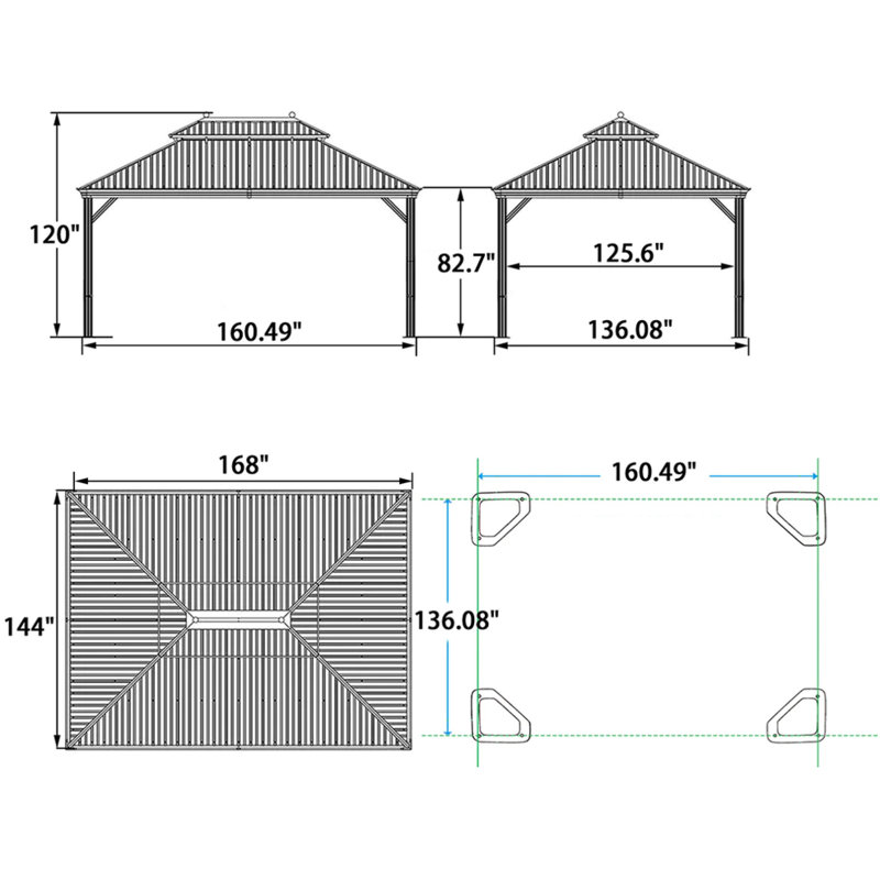 14 pi. L 12 pi. D Pavillon de jardin en aluminium avec guirlande de 48 pi