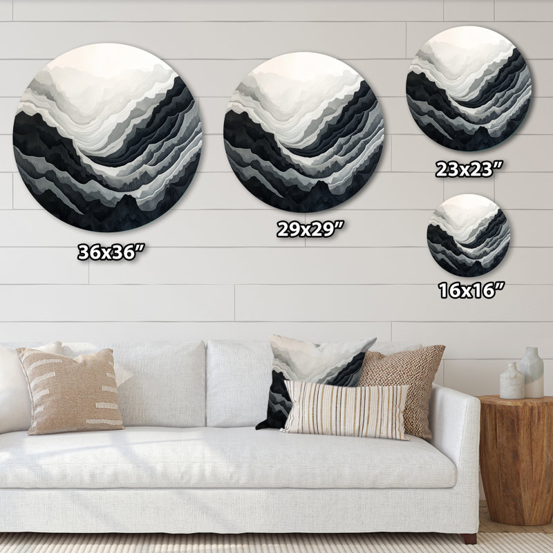 Gris gris, montagne, art mural rond en métal, L 29 po x H 29 po