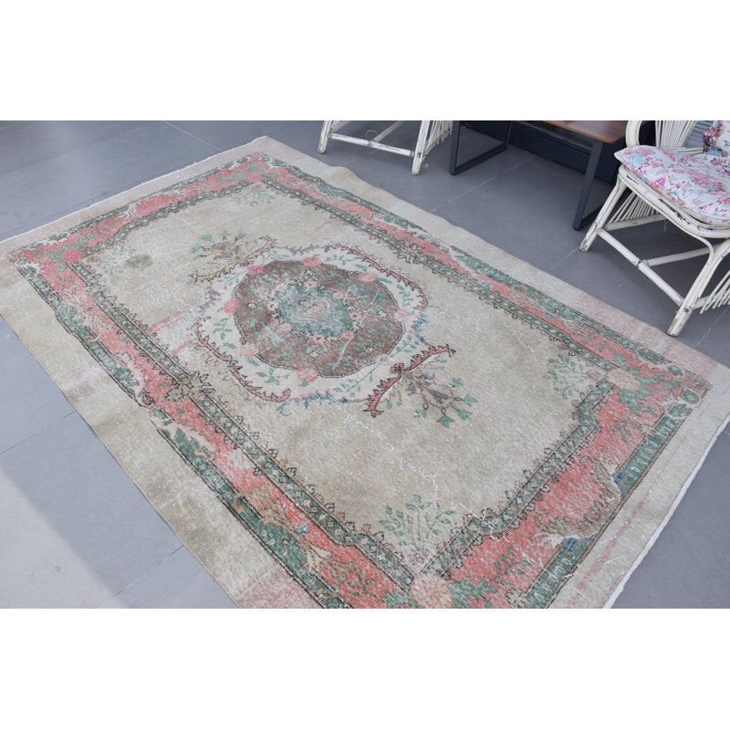 Grand tapis turc beige rétro idéal pour la salle à manger ou la chambre à coucher à thème tribal