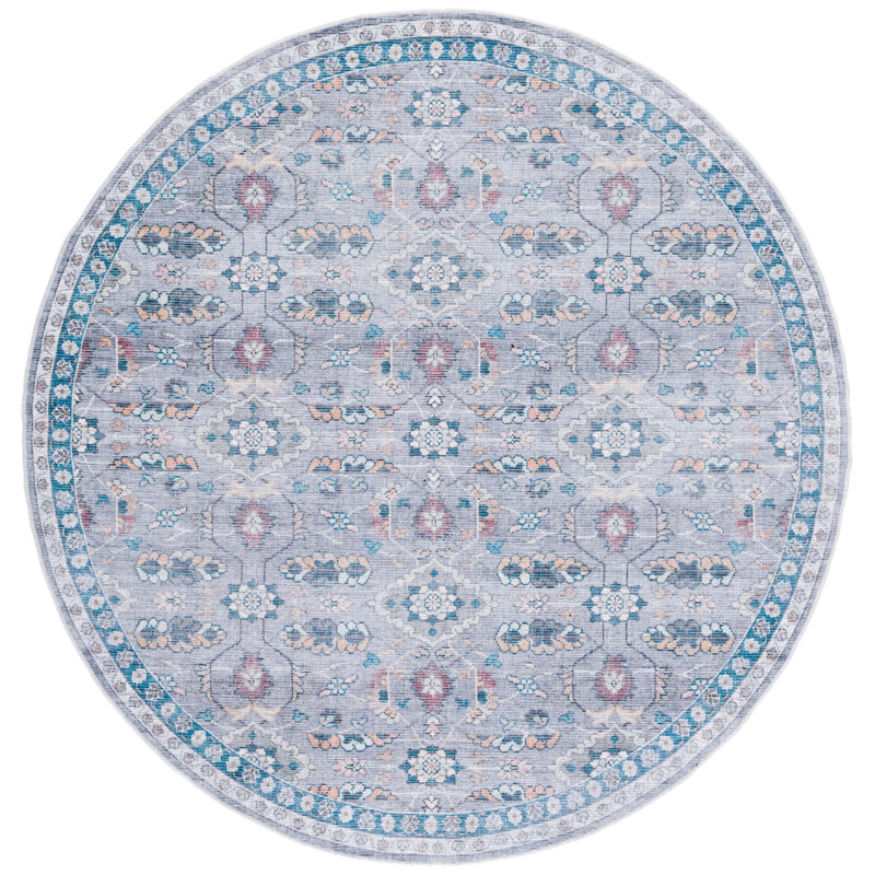 Charney Oriental Gray/Beige/Blue Area Rug, Round 6'7"