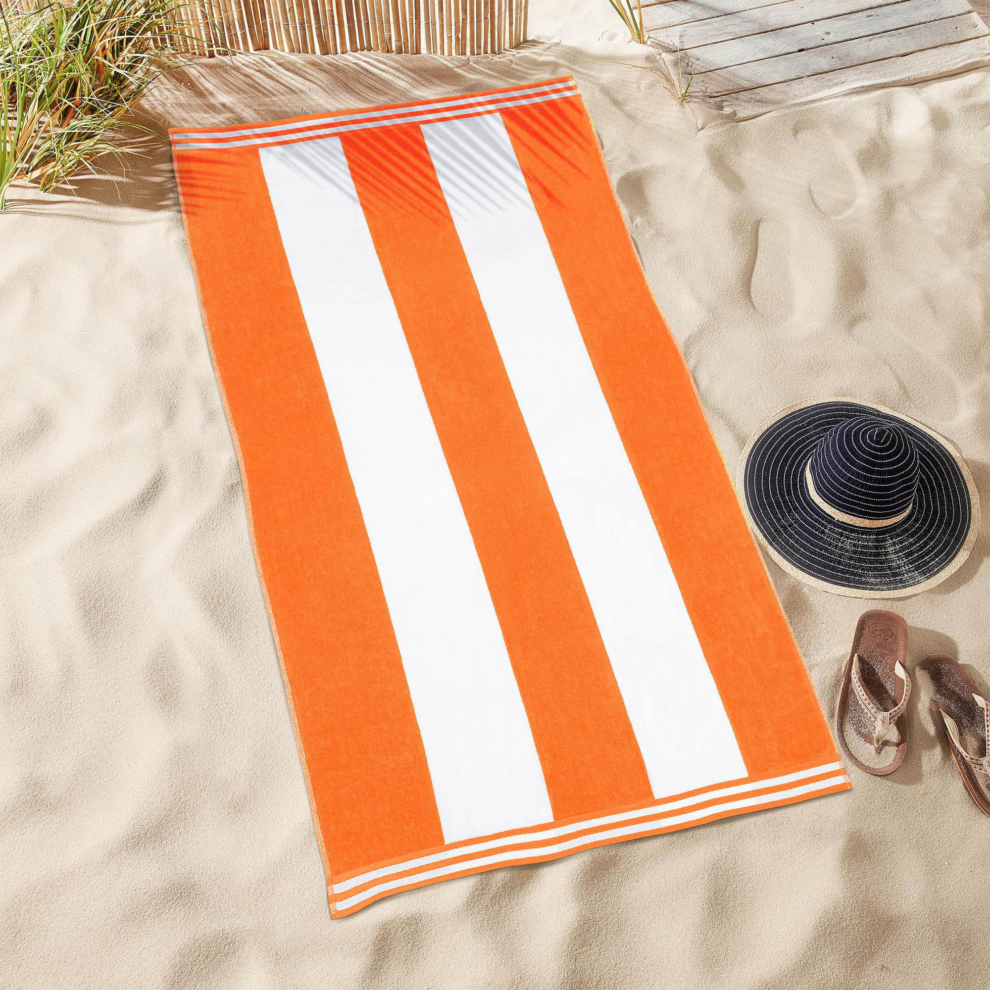 Calheta Cotton Oversized Cabana Stripe Beach Towels, Orange, 4