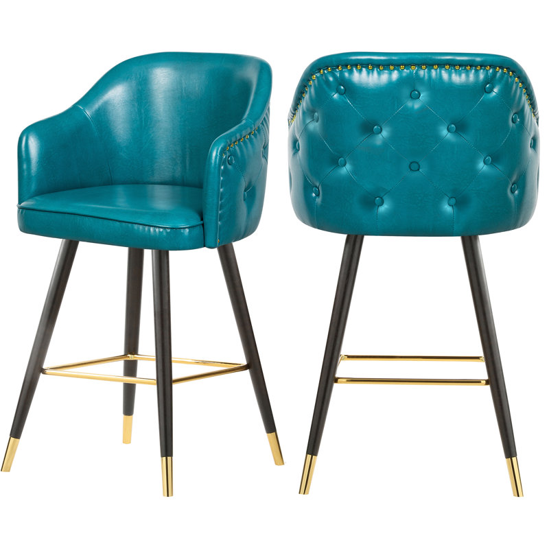 Tabouret de comptoir 27,9 po Eldredge, Cuir végétalien bleu
