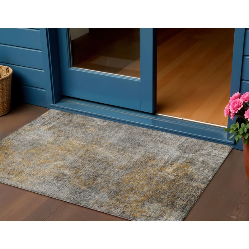 3' X 5' Gray Silver And Charcoal Abstract Washable Indoor Outdoor Area Rug