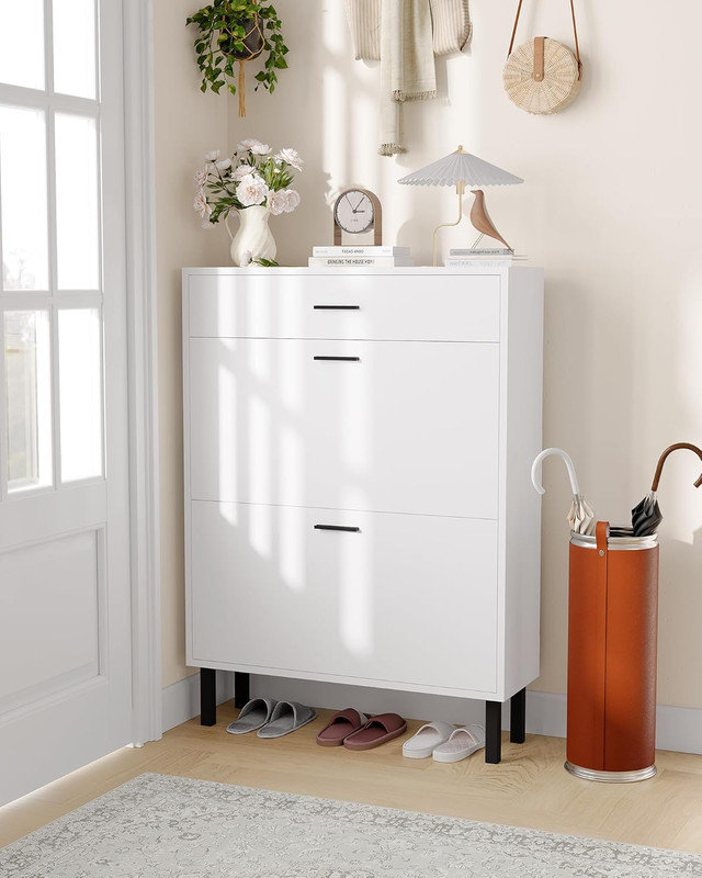 Armoire de rangement pour chaussures avec deux tiroirs rabattables, organisateur de chaussures dissimulé peu encombrant pour le vestibule