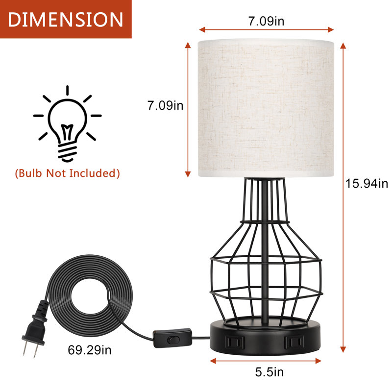 Lampe de bureau deux pièces avec abat-jour en lin et cadre noir