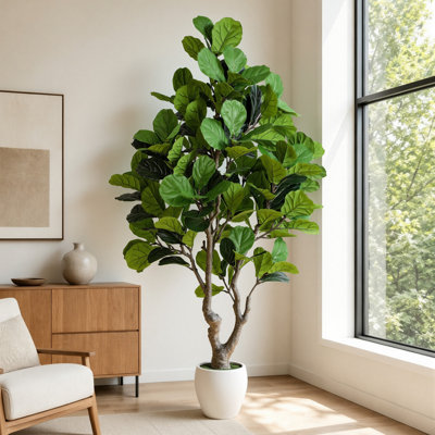 8FT Artificial Fiddle Leaf Fig Tree in White Planter