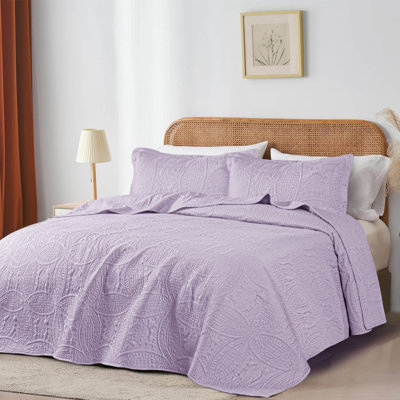 Couvre-lit matelassé à pièces, format king – Literie réversible ultra douce, confort toutes saisons, couette légère surdimensionnée avec 2 taies d'oreiller (lavande)