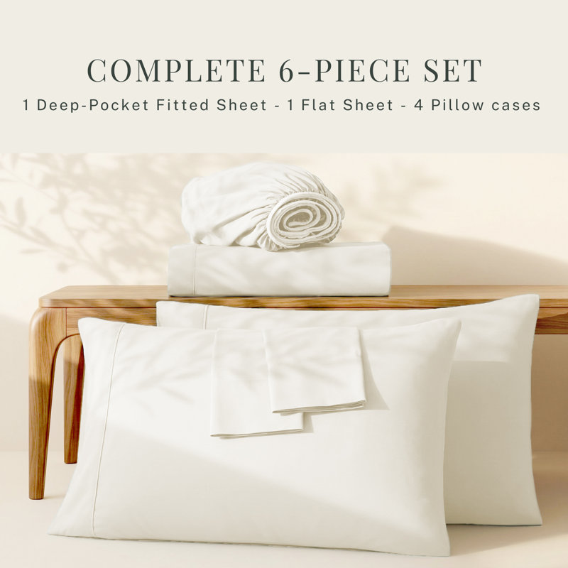 Ensemble de draps en micro-fibre, Drap-housse très grand californien, Blanc cassé