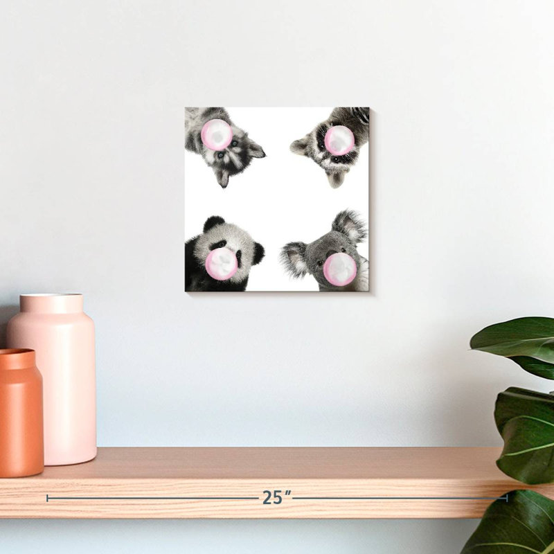 Drôles d'animaux à fourrure sur toile, H 10 po x l 10 po x P 1,25 po
