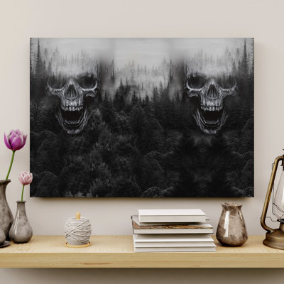 Smokey Skulls Gallery Wrapped Canvas - Skull Illustration Decor, Black And Grey Home Decor