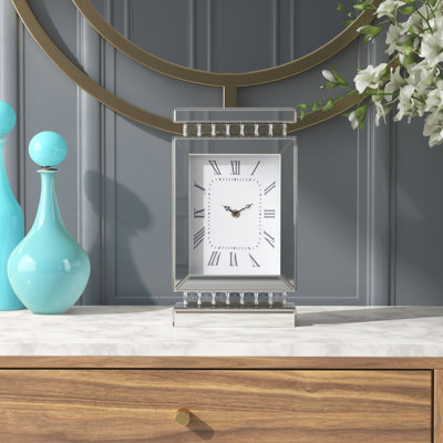 Roman Numeral Mechanical Tabletop Clock in Silver