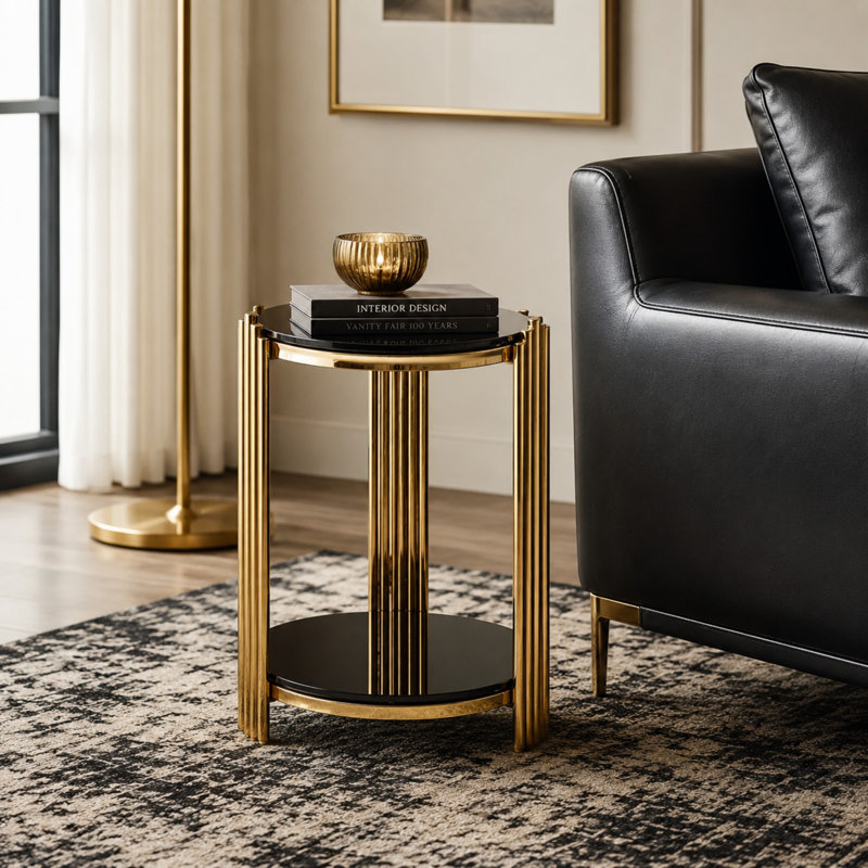 Table basse en verre trempé cannelé Modern Glam, Or/noir