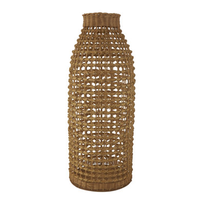 Antravia Rattan Handmade Woven Decorative Brown Vase with Open Framed Grid Design