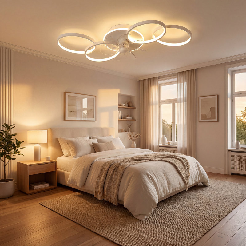 Ventilateur de plafond géométrique à anneaux multiples 24,41 po avec lumière