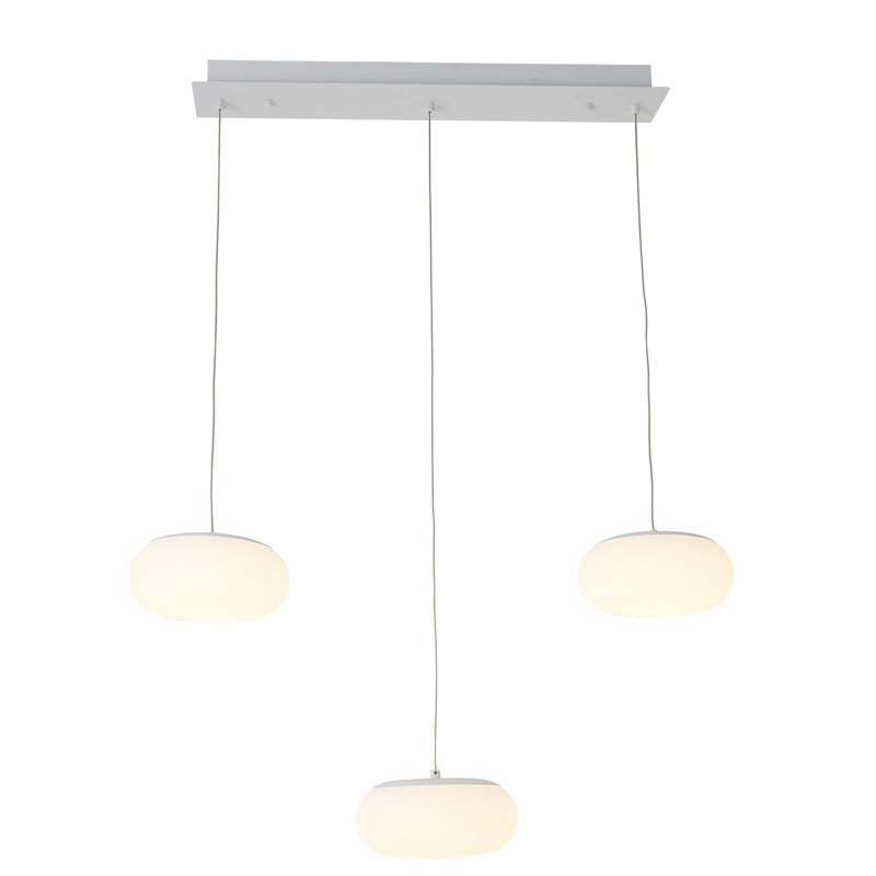 Lustre 3 lumières DEL en acier chromé avec abat-jour en acrylique blanc