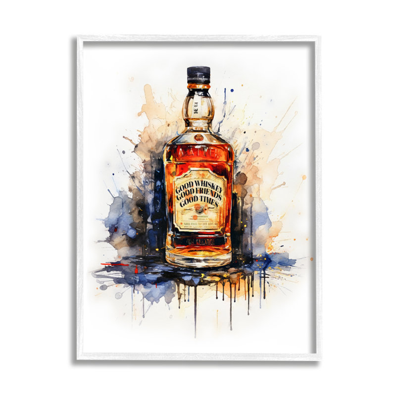 Bouteille de whisky Good Times par Amanda Greenwood, H 14 po x l 11 po x P 1,5 po, Giclée encadrée noir minuit