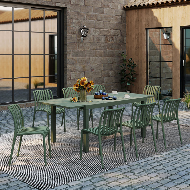 8- Person Outdoor Patio Dining Set With Extendable Rectangular Table, Green